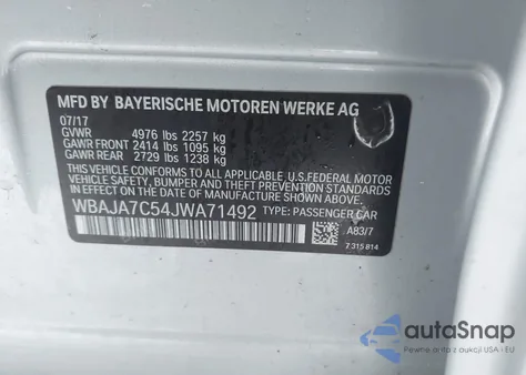 2018 BMW 530I xDrive из США, поврежденный, VIN WBAJA7C54JWA71492